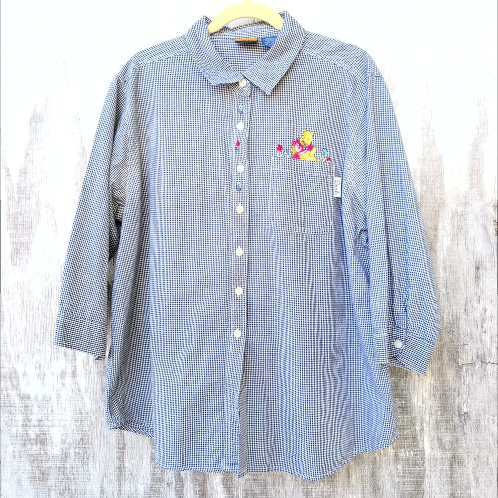 Disney Blue Checkered Blouse with Embroidery